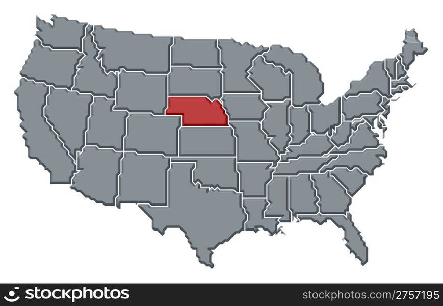 Map of the United States, Oklahoma highlighted. Political map of United ...