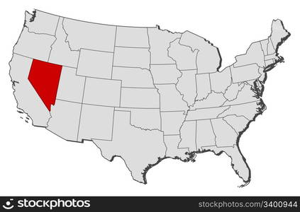 Map of the United States, Idaho highlighted. Political map of United ...