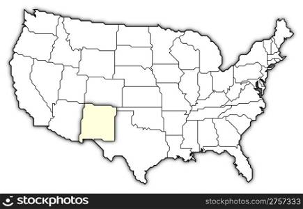 Map of the United States, New Mexico highlighted. Political map of United States with the several states where New Mexico is highlighted.