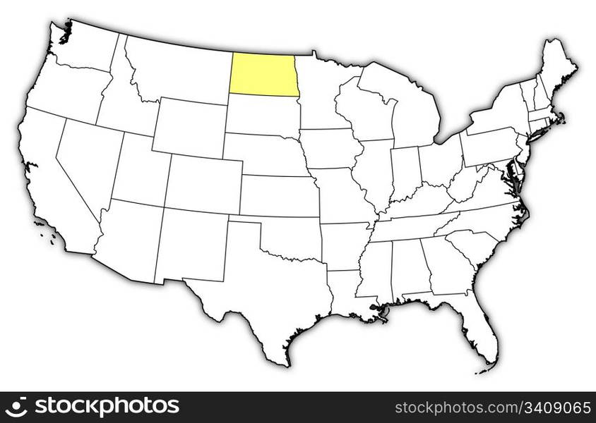 Map of the United States, North Carolina highlighted. Political map of
