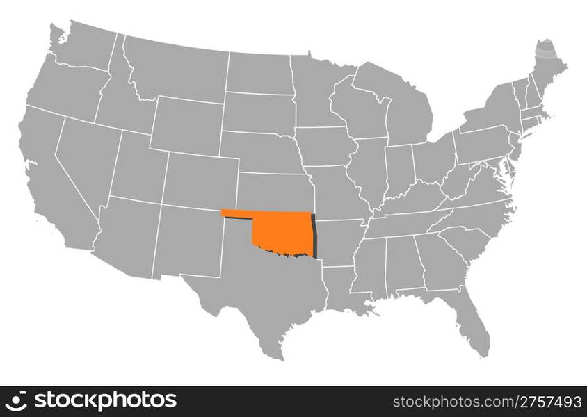 Map of the United States, Louisiana highlighted. Political map of ...