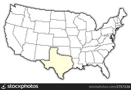 Map of the United States, Texas highlighted. Political map of United States with the several states where Texas is highlighted.