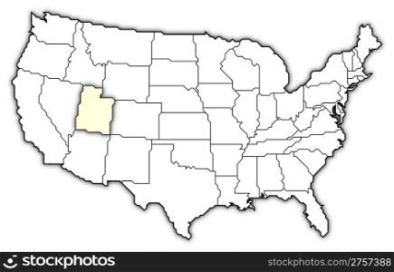 Map of the United States, Utah highlighted. Political map of United States with the several states where Utah is highlighted.