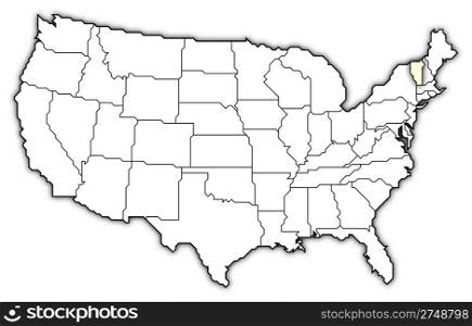 Map of the United States, Vermont highlighted. Political map of United States with the several states where Vermont is highlighted.