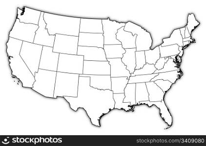 Map of the United States, Washington, D.C. highlighted. Political map of United States with the several states where Washington, D.C. is highlighted.