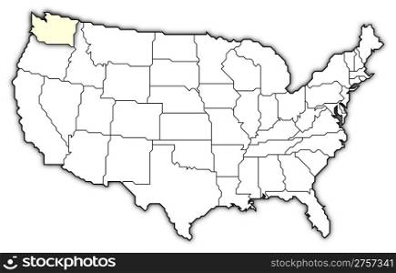Map of the United States, Washington highlighted. Political map of United States with the several states where Washington is highlighted.