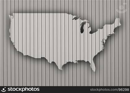 Map of the USA on corrugated iron