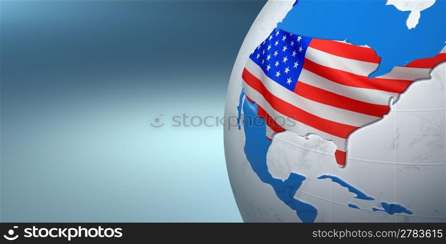 Map of the USA on Earth in the national colors. 3D