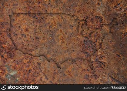 Map of the USA on rusty metal
