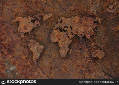 Map of the world on rusty metal