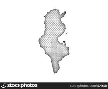 Map of Tunisia on old linen