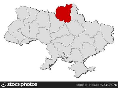Map of Ukraine, Chernihiv highlighted. Political map of Ukraine with the several oblasts where Chernihiv is highlighted.