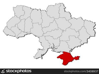 Map of Ukraine, Crimea highlighted. Political map of Ukraine with the several oblasts where Crimea is highlighted.