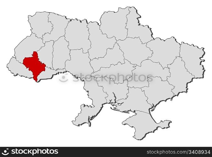 Map of Ukraine, Ivano-Frankivsk highlighted. Political map of Ukraine with the several oblasts where Ivano-Frankivsk is highlighted.