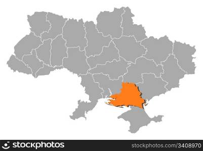 Map of Ukraine, Kherson highlighted. Political map of Ukraine with the several oblasts where Kherson is highlighted.