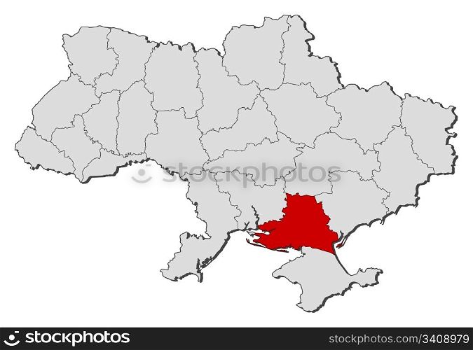 Map of Ukraine, Kherson highlighted. Political map of Ukraine with the several oblasts where Kherson is highlighted.