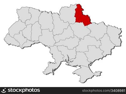 Map of Ukraine, Sumy highlighted. Political map of Ukraine with the several oblasts where Sumy is highlighted.