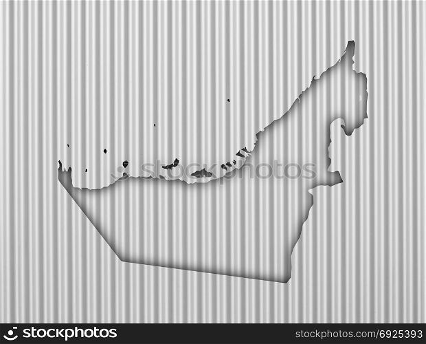 Map of United Arab Emirates on corrugated iron