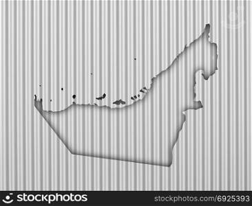 Map of United Arab Emirates on corrugated iron