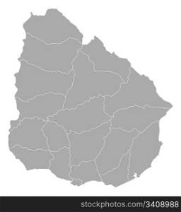 Map of Uruguay. Political map of Uruguay with the several departments.