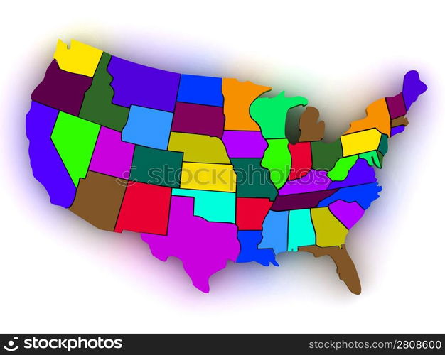 Map of USA. 3d