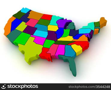 Map of USA. 3d