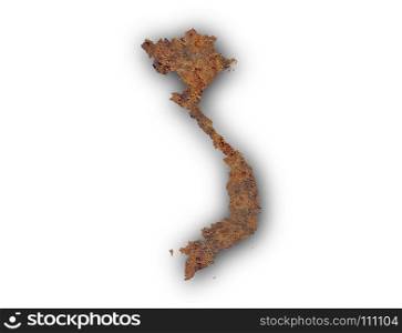 Map of Vietnam on rusty metal