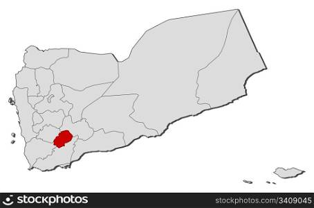 Map of Yemen, Ad Dali&rsquo; highlighted. Political map of Yemen with the several governorates where Ad Dali&rsquo; is highlighted.