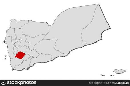 Map of Yemen, Ibb highlighted. Political map of Yemen with the several governorates where Ibb is highlighted.