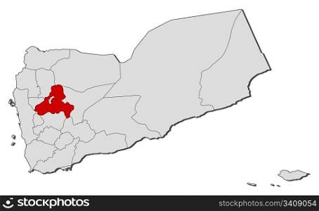 Map of Yemen, Sana&rsquo;a Governorate highlighted. Political map of Yemen with the several governorates where Sana&rsquo;a Governorate is highlighted.