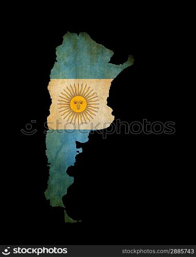 Map outline of Argentina isolated on black with grunge effect flag insert