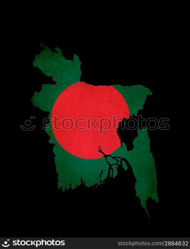 Map outline of Bangladesh with grunge map insert isolated on black