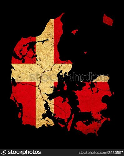 Map outline of Denmark with flag insert grunge effect