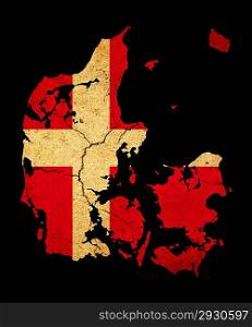 Map outline of Denmark with flag insert grunge effect