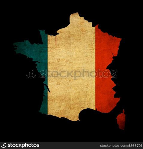 Map outline of France with flag insert grunge effect