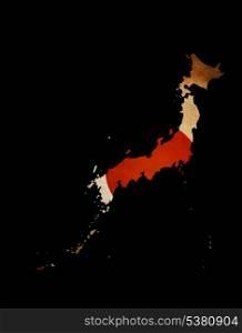 Map outline of Japan &#xA;with grunge map insert isolated on black