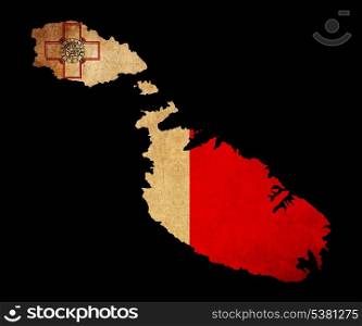 Map outline of Malta with flag insert grunge effect