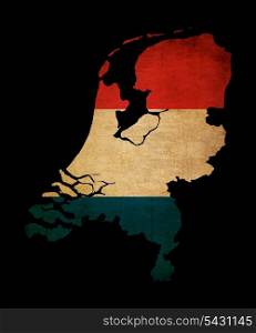 Map outline of Netherlands with flag insert grunge effect