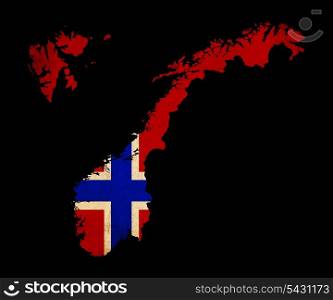 Map outline of Norway with flag insert grunge effect