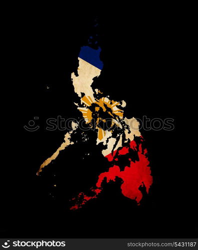 Map outline of Philippines with grunge map insert isolated on black