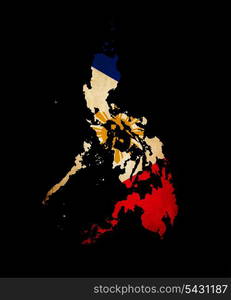 Map outline of Philippines with grunge map insert isolated on black