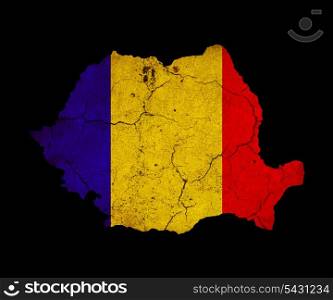 Map outline of Romania with flag insert grunge effect