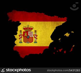 Map outline of Spain with flag insert grunge effect