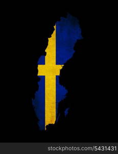 Map outline of Sweden with flag insert grunge effect