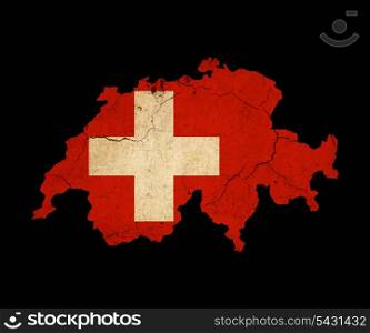 Map outline of Switzerland with flag insert grunge effect
