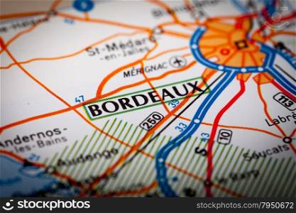 Map Photography: Bordeaux City on a Road Map