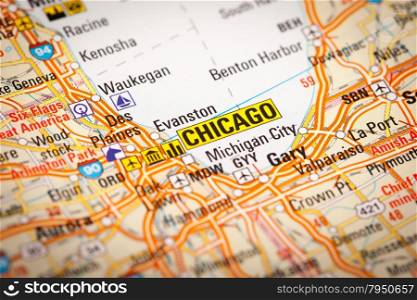 Map Photography: Chicago City on a Road Map
