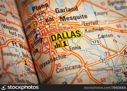 Map Photography: Dallas City on a Road Map