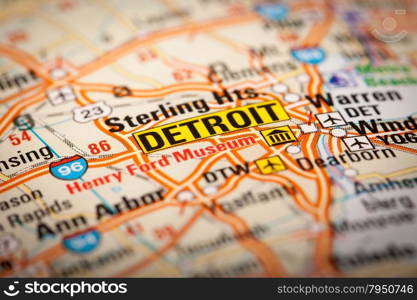 Map Photography: Detroit City on a Road Map