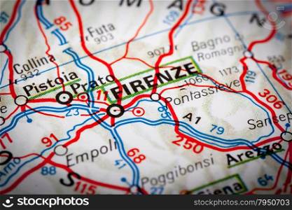 Map Photography: Firenze City on a Road Map
